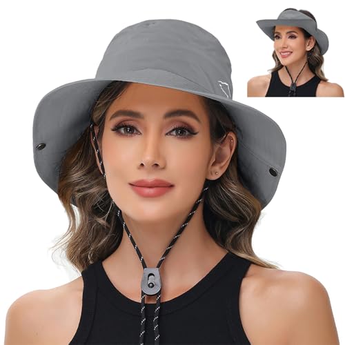 Sun Hats for Women Bucket Hat UV Protection Fishing Hat Wide Brim Safari Hats 2 in 1 Zip (1pack-light Grey)