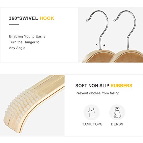 Slim Natural Wood Hangers with Extra Soft Non (Natural / 10 Pcs)