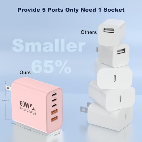 60W USB C Charger Block (Pink)