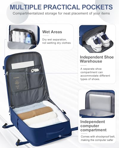 Travel Backpack for Women Man Carry On Backpack Mochila de Viaje Waterproof Teacher Personal Item Backpacks Travel Bag Essentials Rucksack Airplane Accessories Must Haves Royal Blue (33l / Royal Blue)