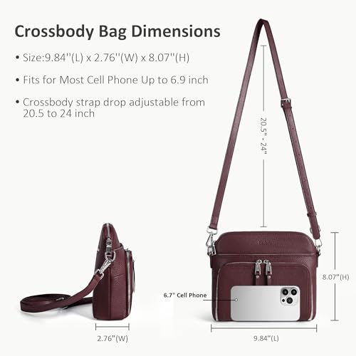 Genuine Leather Crossbody Bags for Women Travel Wallet Purse Burgundy (Burgundy Red)