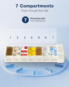 Metal Pill Organizer with 7 Separate Compartments for Pills Storage (De Black)