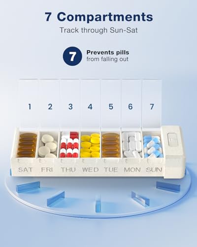 Metal Pill Organizer with 7 Separate Compartments for Pills Storage (De Black)