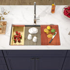 33 Inch Classic White Undermount Granite Composite Kitchen Sink Under Counter Quartz Double Bowl Sink Workstation Sinks with Accessories Quick Drain Noise Reduction Home Renovation Gold Accessories (White-50/50 / Undermount-Gold Accessories)
