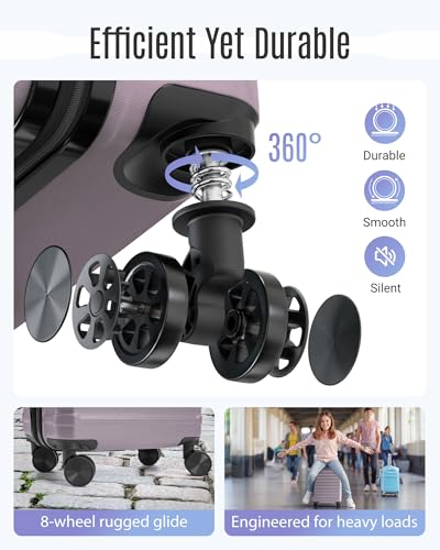 Luggage Sets 3 Pcs Suitcase with Wheel (Rose Purple / 3-Piece Set-20 Inch/24 Inch/28 Inch)