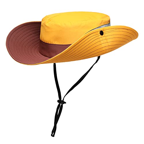 Womens Summer Sun Hat Beach Hat Wide Brim Outdoor UV Protection Hat Foldable Cool Mesh Ponytail Bucket Hat (6-7 / Yellow-brown)
