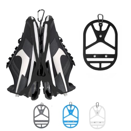 Shoe Holster For Backpack with Clip Hanger. Footwear Holder with a Carabiner for Sneakers (Black / Medium)