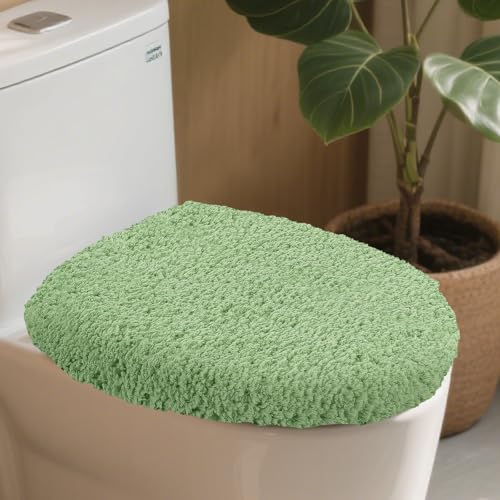 Microfiber Elongated Toilet Seat Cover 19.5"x 15" Machine Washable (Sage Green / Elongated)