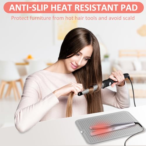 Heat Resistant Large Silicone Mat for Hair Styling Tools (Gray)