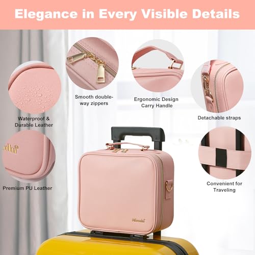 Travel Makeup Bag with LED Lighted Mirror (PINK)