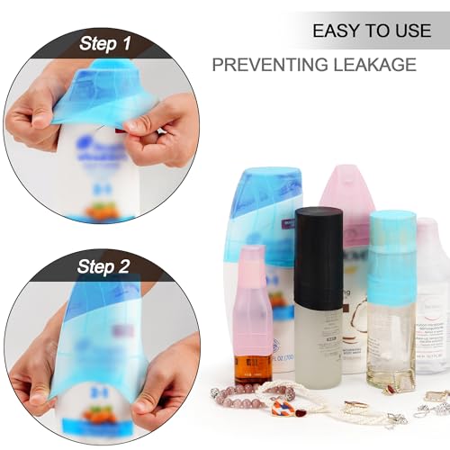 Travel Hanging Toiletry Bag for Women (Blue / Large*1 + Leak Proofing Bottle Covers*8)