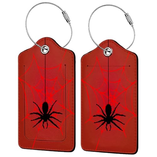 Spider Web 2 Pcs Premium Leather Tags with Privacy Covers (Spider Web)