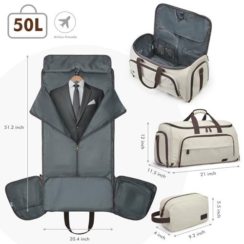 Garment Bag for Travel Convertible Duffle Bag Suit Bag for Men Women (50l / Beige)