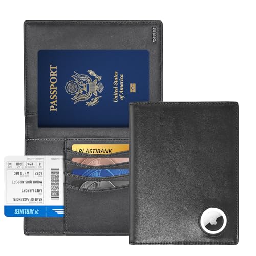 Passport Holder for Travel with AirTag Slot (Black)