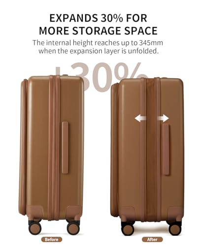 Expandable Top Opening 28 Inch Checked Luggage with Spinner Wheels (Chocolate Brown / 28-Inch Checked-Large)