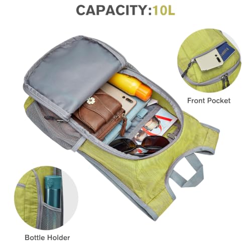 10L 15L Hiking Backpack Lightweight Packable Hiking Daypack Small Travel Outdoor Foldable Shoulder Bag (Light Green / 10L)