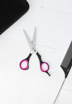 Cricket Style Xpress La-Di-Da Hair Cutting Scissors - Sharp Micro-Serrated Beveled Blades, Stainless Steel Shears Hair Scissors - Wet & Dry Use, Barber Accessories - 5.75", Pink and Black