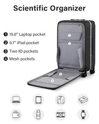 Wide Handle Luggage with Front Pocket Hardshell Aluminium Check In Suitcase with Wheels Medium 24 Inch Front Opening Checked Luggage with Spinner Wheels TSA Lock Airline Approved Luggage (Checked Medium 24 Inch / Black)