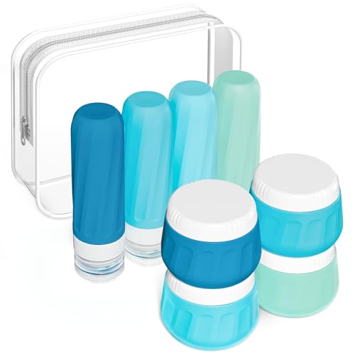Travel Size Toiletries 8 Pack (3oz bottle 3oz jar / Blue)