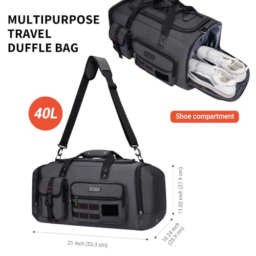 Duffle Bag for Men 3 in 1 Convertible 40L Nylon Gym Travel Backpack (Silvery Grey)