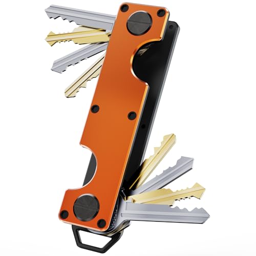 Key Organizer Key Holder Compact Key Case Minimalist Metal Key Chain Key Holder for Keychain Secures 8 (Orange)