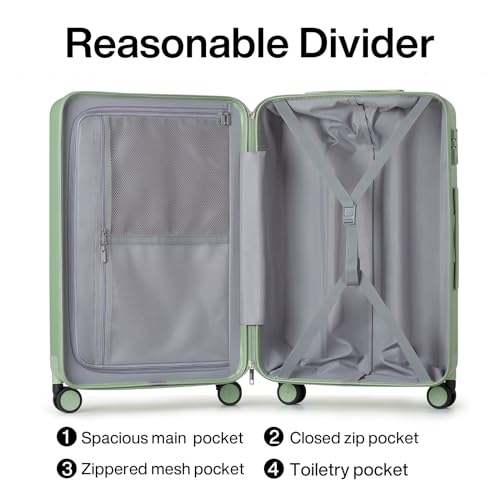 24 Inch Luggage Suitcases With Spinner Wheels Lightweight PC Hard Shell Rolling Suitcase With Travel Lock (24 Inch / Bamboo Green)
