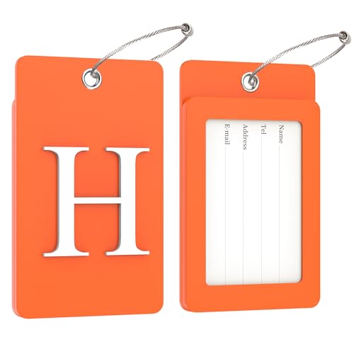 2 Pack Initial Luggage Tags for Suitcases Airplane Travel Essentials (Large H / Orange)