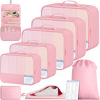 9 Set Packing Cubes with Packing List Luggage Packing Organizers for Travel Accessories (Pink)