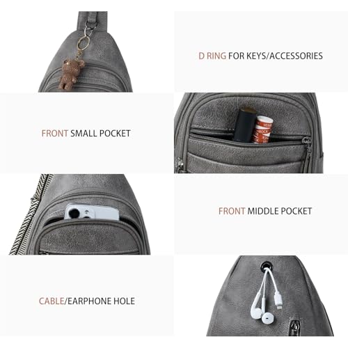 Sling Bag for Women Crossbody Bags Sling Purse Cross Body Backpack Vegan Leather Over Shoulder Bag Travel Handbag Gifts Dark Grey (Drak Grey)