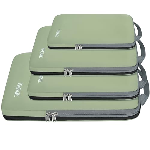 4 Set/6 Set/8 Set Compression Packing Cubes Travel Accessories Expandable Packing Organizers (Cloth Pattern, 4-Matcha Green) (4-Matcha Green / Cloth Pattern)