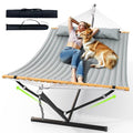 Double Hammock with Stand 500lbs Heavy Duty Outdoor Two Person Gray (Dark Grey)