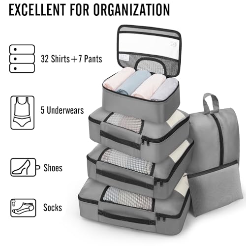 8 Set Packing Cubes for Travel Essentials (04 Gray)