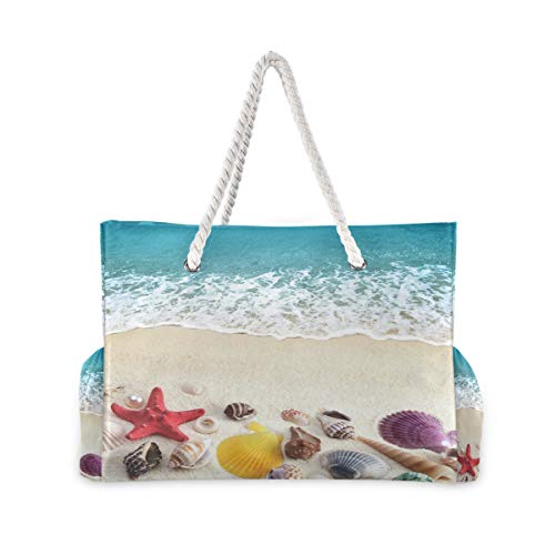 Large Beach Bags Top Handle Handbags Shoulder Tote Bag Canvas Totes Water Resistant Bags for Gym Travel Daily Sea Shells On Beach (Sea Shells on Beach)