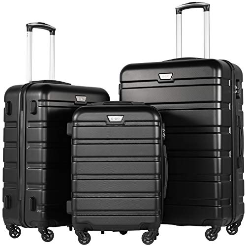 Luggage Set 3 Piece Lightweight Durable Hardshell (Black)