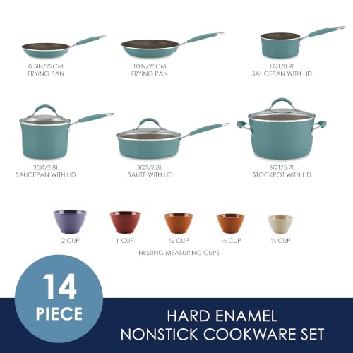Cucina Nonstick Cookware Pots and Pans Set (Agave Blue / 14 Piece)
