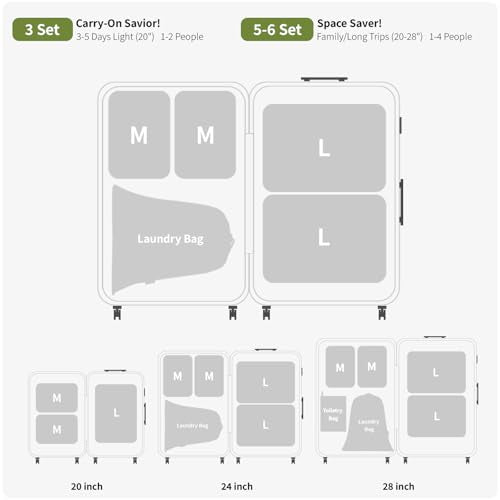 5 Set Compression Packing Cubes for Travel (Green / 5PCS)