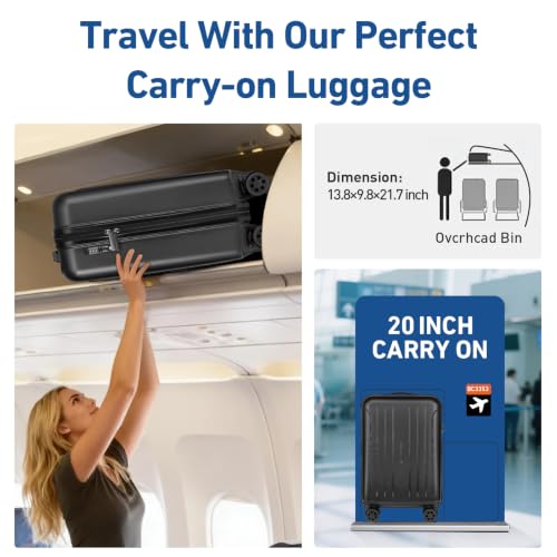 Carry on luggage 22x14x9 Airline Approved Hardshell Suitcase (Black / 20" Carry On)