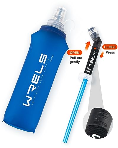 TPU Running Water Bottle with Straw for Hydration Vest Pack BPA (500ml Dark blue+straw)