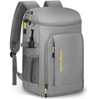Cooler Backpack Insulated Leak Proof for Women Men Soft Cooler Bag (36 Cans / Leather Gray With Yellow)