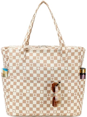 Large Beach Bag for Women (Brown-white)
