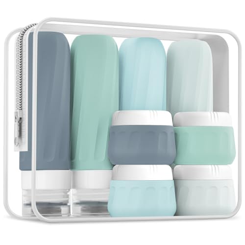 Travel Bottles for Toiletries 8 Pack (3 Ounce bottle 1 Ounce jar / Morning Mist)