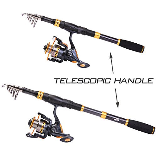 Fishing Rod Reel Combos Carbon Fiber Telescopic Fishing Pole with Spinning Reel for Travel Saltwater Freshwater Fishing (Only Fishing Rod and Reel / 8.86 ft)