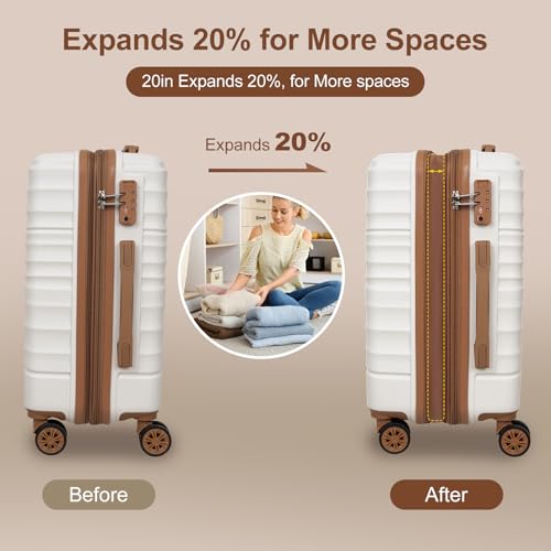 Expandable 22x14x9 Airline Approved 21" Carry On Luggage Set (White)