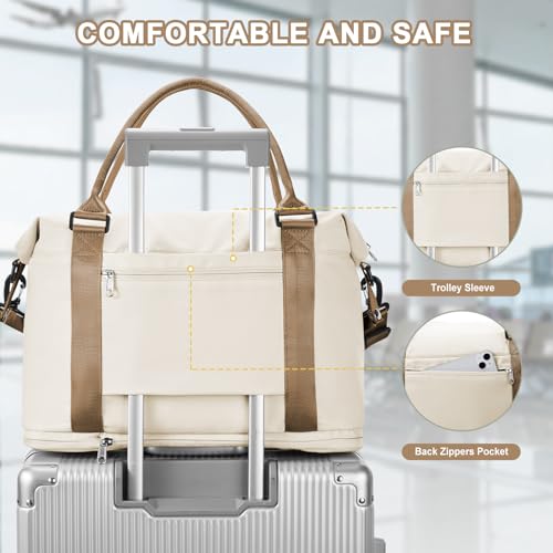 Large Travel Duffle Bag Expandable Carry On Weekender for Women 18x14x8 (A47-BeigeBrown / X-large)