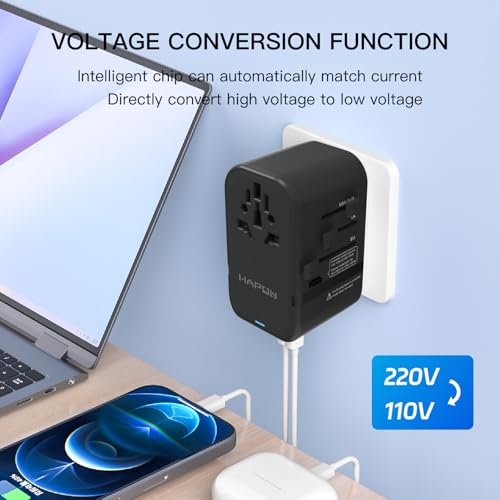 Voltage Converter Universal Travel Adapter (2 USB A+2 USB C(PD20W)(Voltage Converter) / Black)