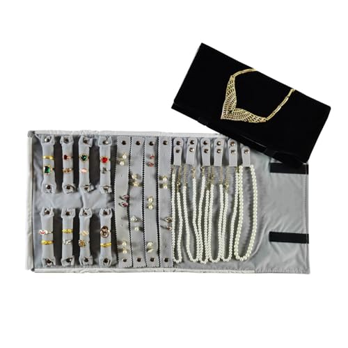 Travel Jewelry Case (Gray Black(4 Earring+6 Necklace+8 Ring))