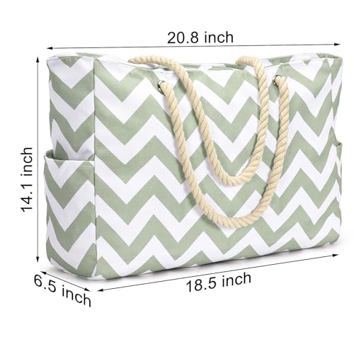 Beach Bags for Women Large Waterproof Beach Tote Bag Zipper Beach Bags Waterproof Sandproof Swim Pool Bag Large Tote (Light Green Wave)