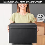 Large 42 Quarts Fabric Storage Bins with Lids [2 (Black / Large - 2 Pack)