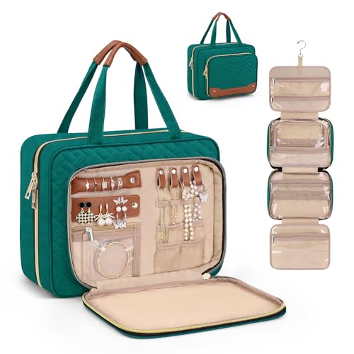 Toiletry Bag for Women (Large / With Jewelry Organizer Compartment / Green)