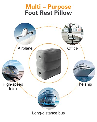 Inflatable Foot Rest Pillow for Airplane Travel (Dark Grey / 2 Pack (Regular Premium))